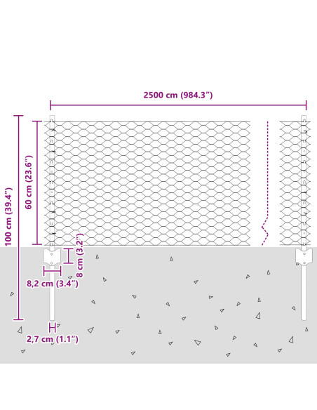 Posti per Recinzione  11 pz U-Channel Grigio 60 cm Acciaio, Recinzione Esagonale  Grigia 0.6x25 m Acciaio