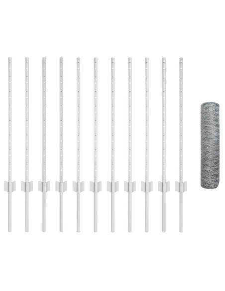 Posti per Recinzione  11 pz U-Channel 80 cm Acciaio Zincato, Recinzione Esagonale  0.8x25 m Acciaio Zincato