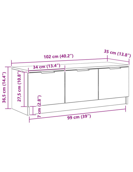 Mobile TV  Nero Rovere 102x35x36,5 cm Legno ingegnerizzato