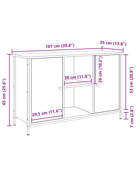 Mobile TV  in rovere artisanale 101x35x65 cm in legno ingegnerizzato e acciaio