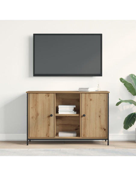 Mobile TV  Nero Rovere 101x35x65 cm Legno ingegnerizzato e Acciaio