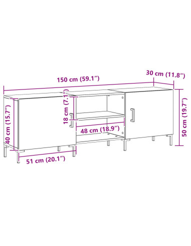 Set mobile TV Rovere Nero 150 x 30 x 50 cm Legno multistrato