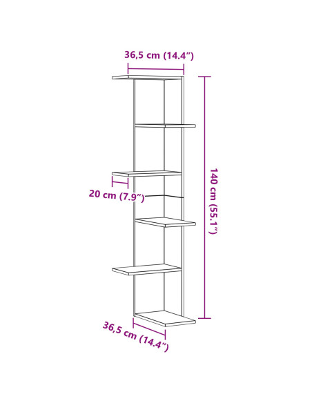 Mensola d'angolo  Nera in Rovere 36,5x36,5x140 cm in Legno Ingegnerizzato