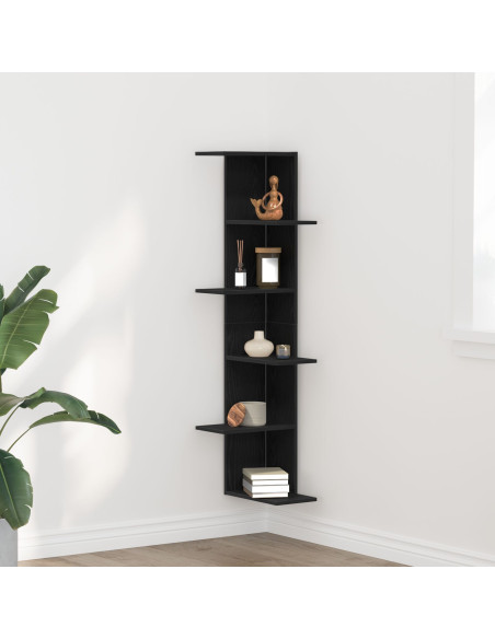 Mensola Angolare da Parete Rovere Nero 36.5 x 36.5 x 140 cm