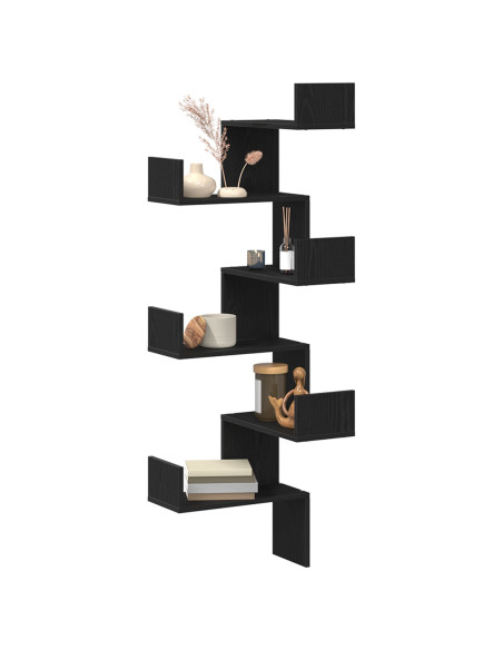 Mensola Angolare vitaXL Nero Rovere 45x45x147 cm Legno ingegnerizzato