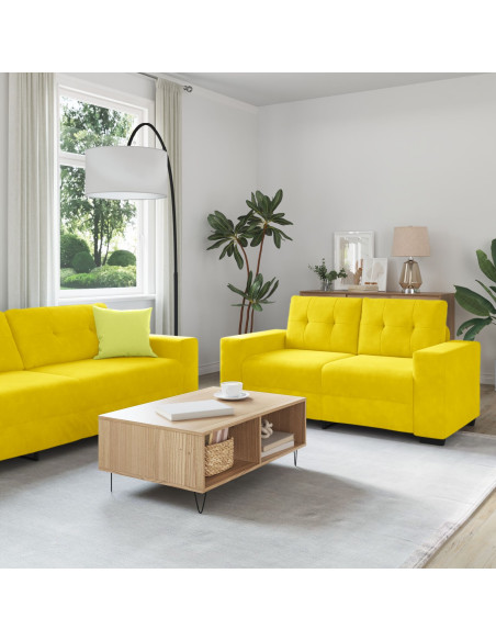 Set di divani 3 pezzi con cuscini in velluto giallo
