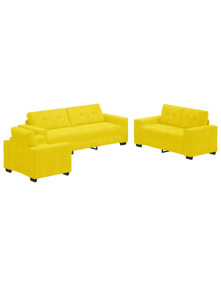 Set di divani 3 pezzi con cuscini in velluto giallo