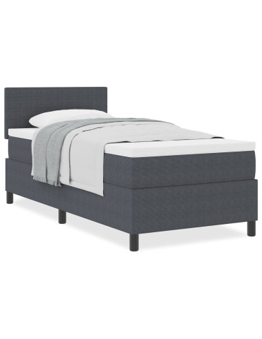 Letto a molle con testiera Grigio Scuro e Bianco 100 x 200 cm