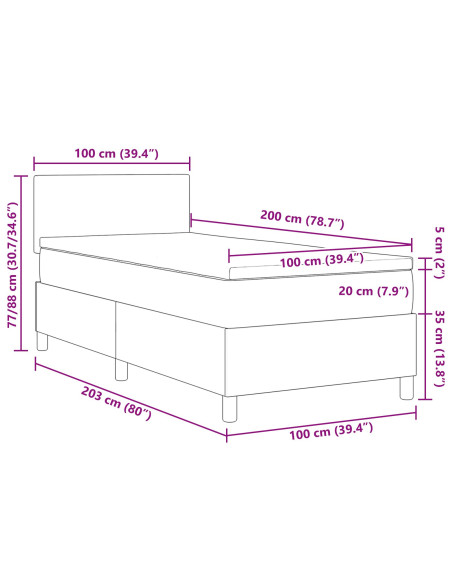Letto Box Spring con Materasso Grigio Scuro 100x200 cm Tessuto Corduroy