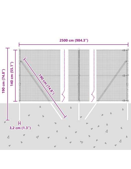 Recinzione in Filo Saldato  con 13 Pali Verde 1.4x25 m Acciaio