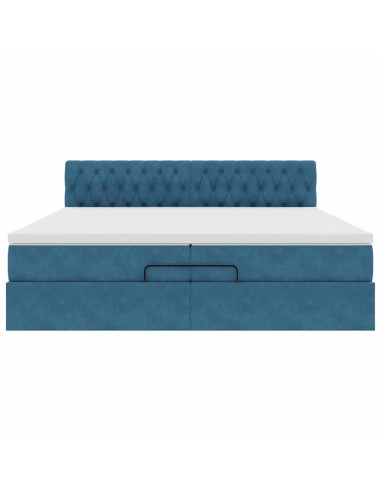 Pouf Letto con Materassi e LED Blu Scuro 200x200cm Velluto