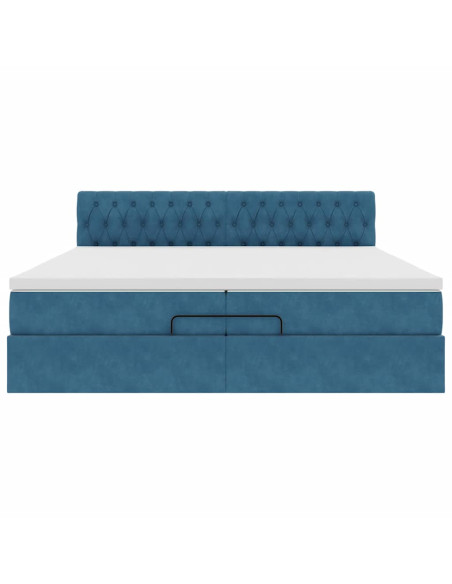 Pouf Letto con Materassi e LED Blu Scuro 200x200cm Velluto