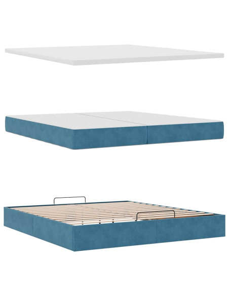 Pouf Letto con Materassi e LED Blu Scuro 200x200cm Velluto