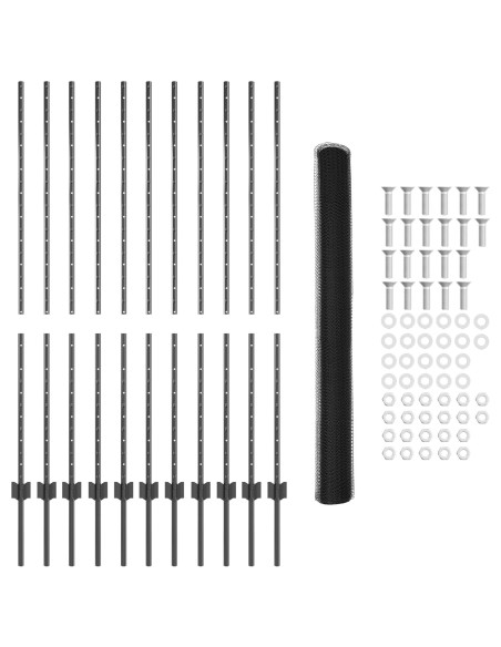 Pali per Recinzione  22 pz U-Channel Grigio 140 cm Acciaio, Recinzione Esagonale  Grigia 1.4x25 m Acciaio