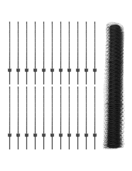 Post per Recinzione  22 pz U-Channel Grigio 100 cm Acciaio, Recinzione Esagonale  Grigio 1x50 m Acciaio