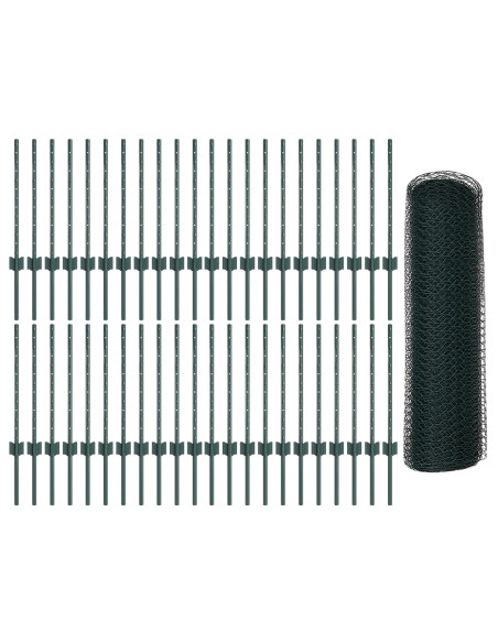 Posti per Recinzione  11 pcs U-Channel Verde 60 cm in Acciaio, Recinzione Esagonale  Verde 0.5x100 m in Acciaio