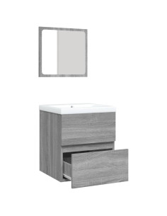 Mobile da Bagno con Lavabo e Specchio Grigio Sonoma