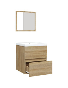 Mobile da Bagno con Lavabo e Specchio Rovere Sonoma