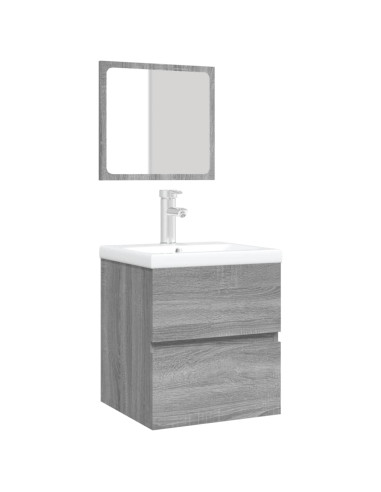 Mobile da Bagno con Lavabo e Specchio Grigio Sonoma