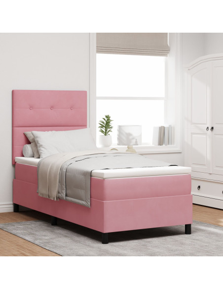Letto a Molle con Materasso Rosa 90x200 cm Velluto