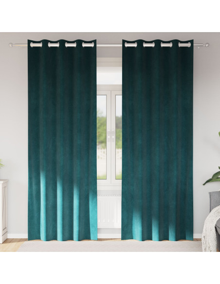 Tende Oscuranti  con Occhielli 2 pz Verde Scuro Velluto