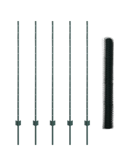 Post per Recinto  5 pz U-Channel Verde 140 cm Acciaio, Recinto Esagonale Verde  1.4x10 m Acciaio