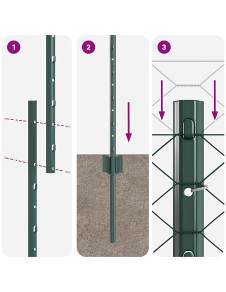 Post per Recinto  5 pz U-Channel Verde 140 cm Acciaio, Recinto Esagonale Verde  1.4x10 m Acciaio