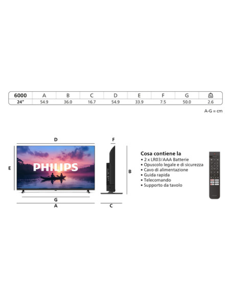 Philips 24PHS6000 HD LED 60cm 24" Smart TV Dolby Audio Titan OS
