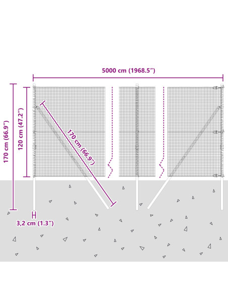 Recinzione in Rete Saldato  con 13 Post 1.2x50 m Acciaio Galvanizzato