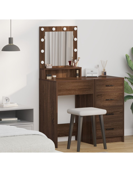 Scrivania per Trucco con Luci LED - Rovere Marrone - 50x41x135 cm