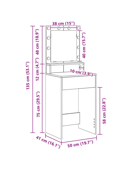 Tavolo da Toeletta con Luci LED - Legno Vecchio, 50x41x135 cm