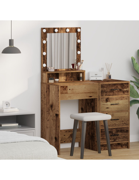 Tavolo da Toeletta con Luci LED - Legno Vecchio, 50x41x135 cm