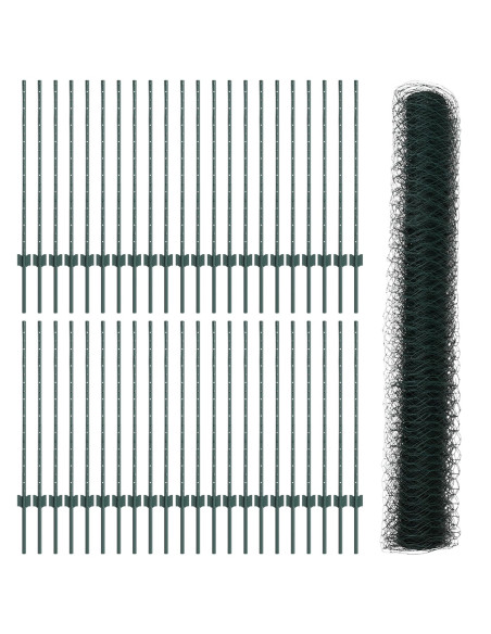 Pali di Recinzione  11 pcs Canale a U Verde 100 cm Acciaio, Recinzione Esagonale  Verde 1x100 m Acciaio