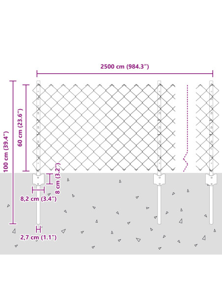 Recinzione a Catena  con 22 Pali U Argento 0.6x25 m Acciaio