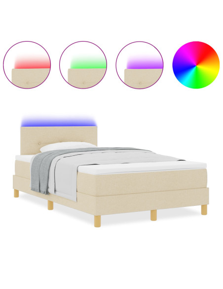 Letto Box Spring con Materasso & LED Crema 120x200 cm Tessuto
