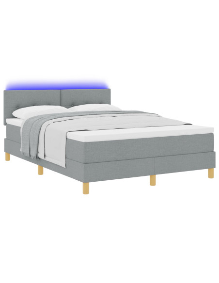Letto con Rete a Nido e Materasso & Luci LED Grigio Chiaro 140x190 cm Tessuto
