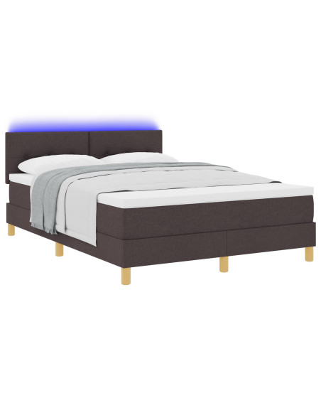 Letto Box Spring con Materasso & LED Marrone Scuro 140x190 cm Tessuto