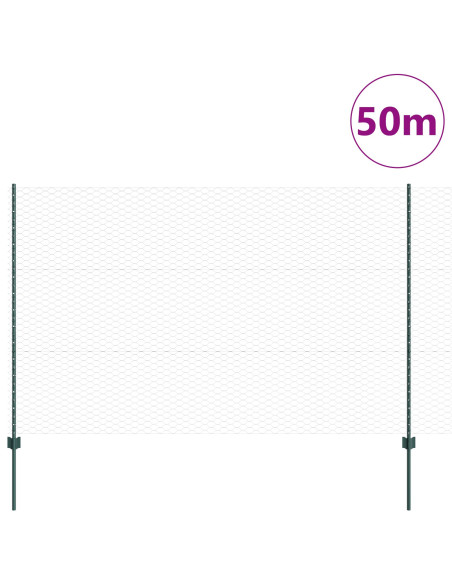 Pali di Recinzione  11 pcs U-Channel Verde 150 cm Acciaio, Recinzione Esagonale  Verde 1,5 x 50 m Acciaio