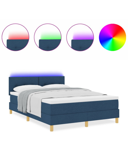 Letto Box Spring con Materasso e LED Blu 140x200 cm Tessuto