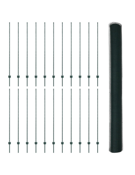 Pali per Recinzione  11 pcs U-Channel Verde 160 cm Acciaio, Recinto Esagonale Verde de  1.6x50 m Acciaio