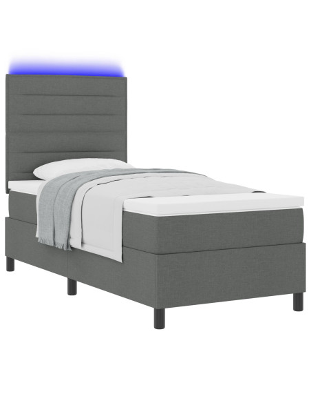 Letto a Box Spring  con Materasso & LED Grigio Scuro 90x200 cm Tessuto