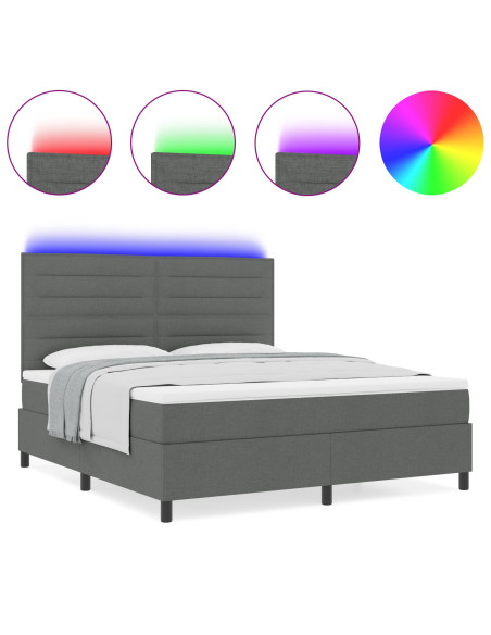 Letto a Molle con Materasso & LED Grigio Scuro 140x200 cm Tessuto