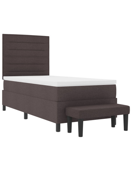 Letto Box Spring con Materasso e Panchina Marrone Scuro 90x200 cm Tessuto
