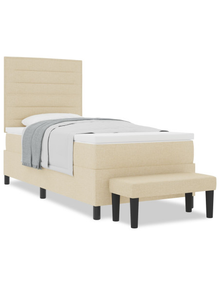 Letto con Box Spring con Materasso & Panchina Crema 90x200 cm Tessuto