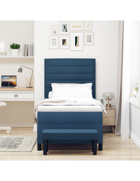 Letto con Box Spring  con Materasso e Panchina Blu 90x200 cm Tessuto