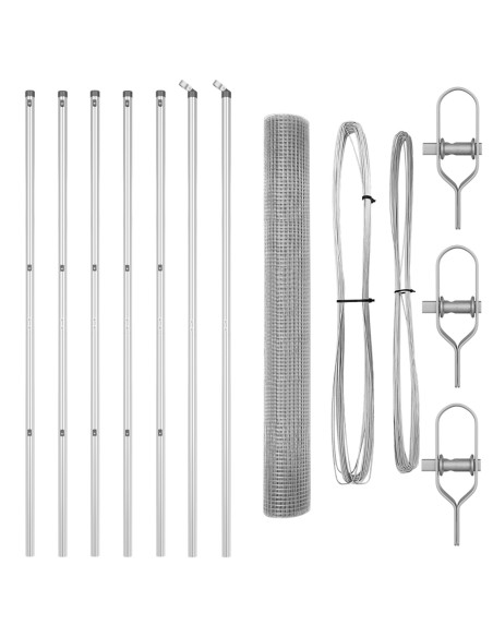 Recinzione in Rete Saldato  con 7 Pali 1.4x10 m Acciaio Zincato