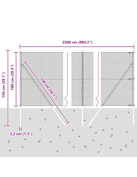 Recinzione in Filo Saldato  con 13 Pali 1x25 m Acciaio Galvanizzato
