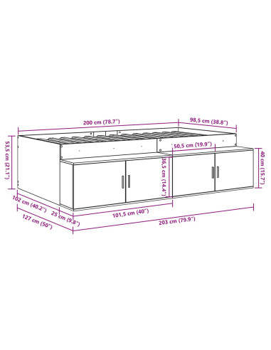 Struttura del letto con cassetto Rovere Sonoma 100 x 200 cm