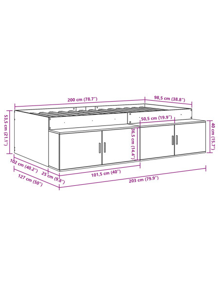Struttura Letto Contenitore  Grigio Cemento 100x200 cm