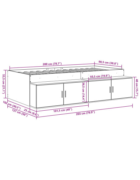 Struttura Letto  Legno Invecchiato 100x200 cm